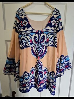 Pink Owl 60s Retro Bell Sleeve Hippy Boho Mini Dress